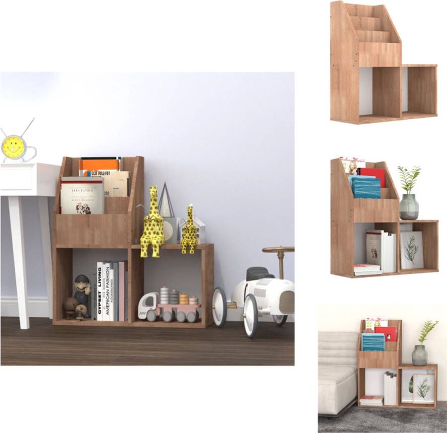 VidaXL Kinder tijdschriftenrek Boekenkast met 3 vakken en 2 grote vakken Hoogwaardige spaanplaat Sonoma eiken 71x30x78.5 cm Tijdschriftenrek