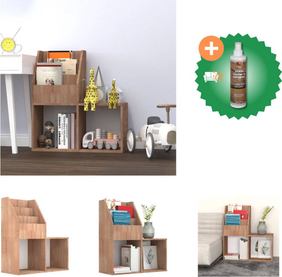 VidaXL Kinder tijdschriftenrek Boekenkast met 3 vakken en 2 grote vakken Hoogwaardige spaanplaat Sonoma eiken 71x30x78.5 cm Tijdschriftenrek Inclusief Houtreiniger en verfrisser