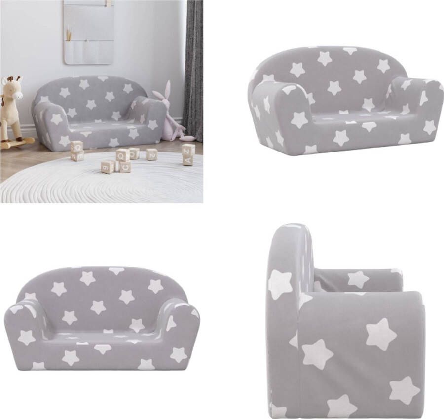 VidaXL Kinderbank 2-zits met sterren zacht pluche lichtgrijs Kinderbank Kinderbanken Kinder Bank Kinderbankje