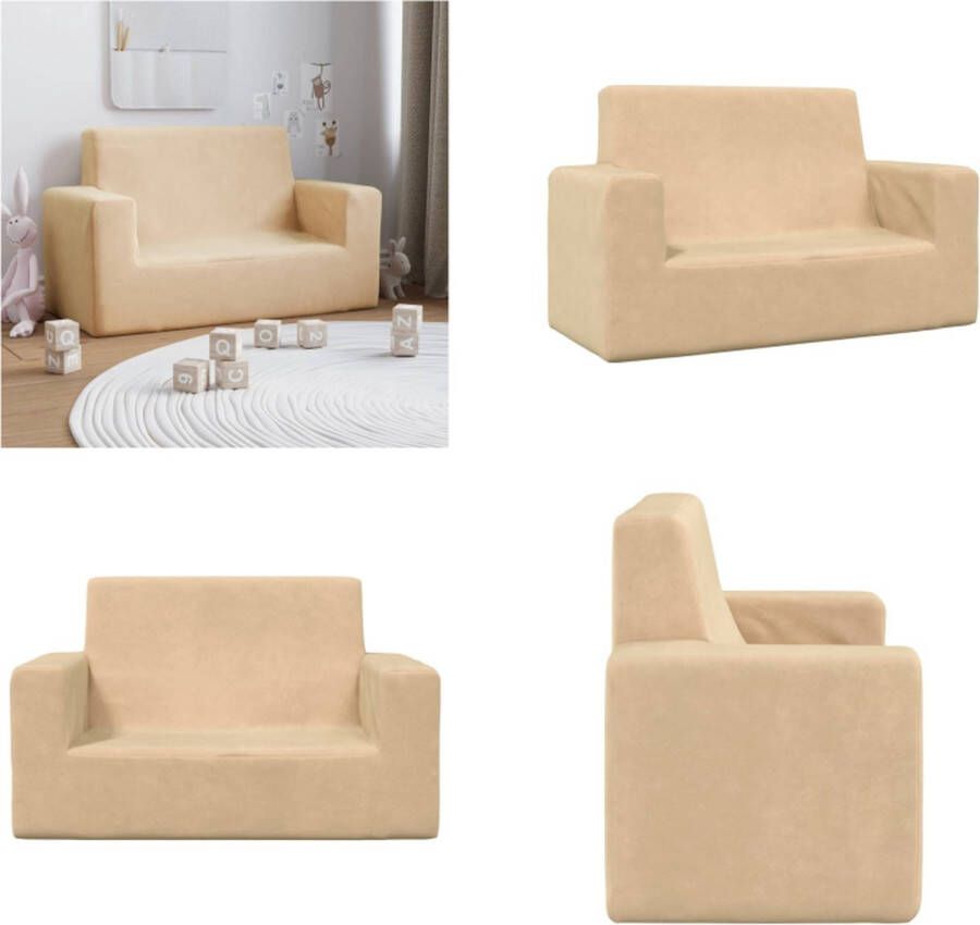 VidaXL Kinderbank 2-zits zacht pluche crèmekleurig Kinderbank Kinderbanken Kinder Bank Kinderbankje