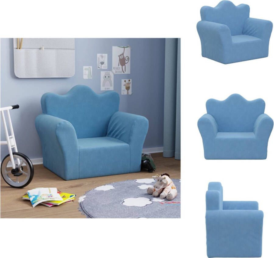 VidaXL Kinderbank Comfortabele kinderbank van zacht pluche 53 x 35 x 45.5 cm Blauw Afneembare hoes Bank