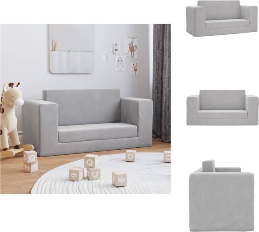 VidaXL Kinderbank lichtgrijs pluche 2-zits afneembare hoes schuimvulling veelzijdig 84x38.5x37cm slaapbank montage vereist Bank