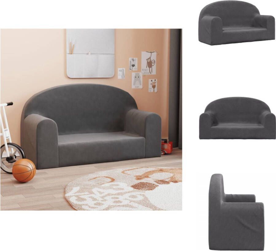 VidaXL Kinderbank Minibank Antraciet Zacht Pluche Schuimvulling Afneembare Hoes 84 x 34 x 45.5 cm (B x D x H) Bank