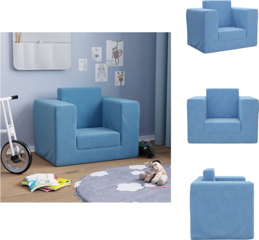 VidaXL Kinderbank Pluche Blauw 53x37x38 cm Afneembare hoes Bank