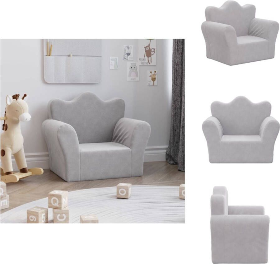 VidaXL Kinderbank Pluche Lichtgrijs 53 x 35 x 45.5 cm Schuimvulling Afneembare hoes Bank