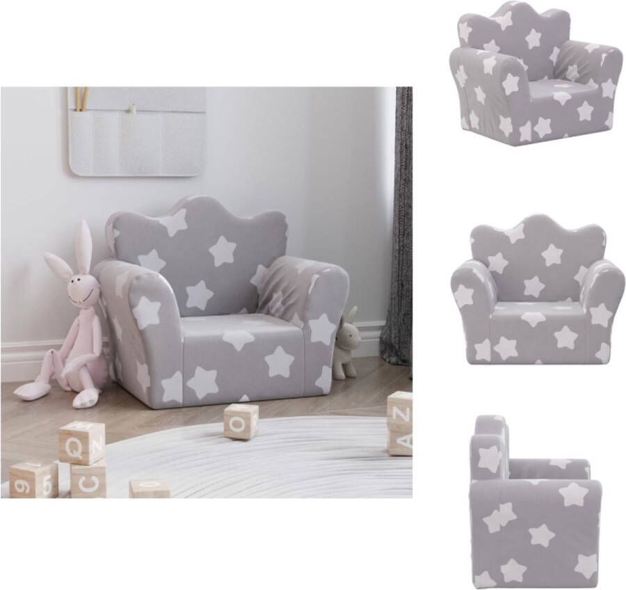 VidaXL Kinderbank Pluche Lichtgrijs met Sterren 53x35x45.5cm Schuimvulling Bank