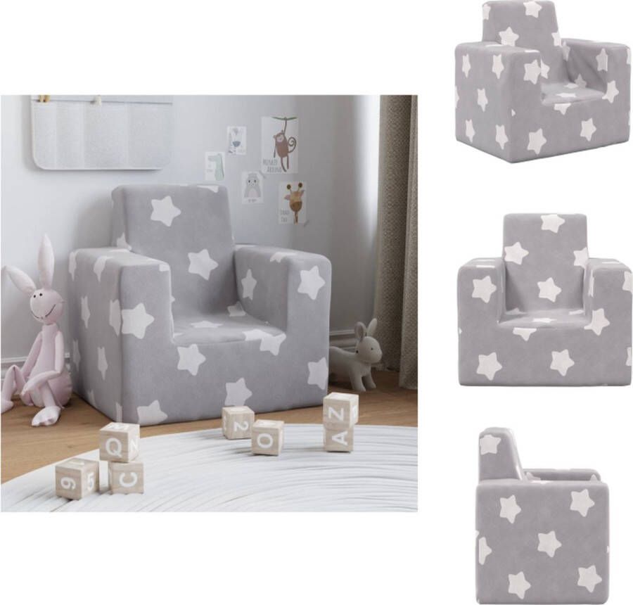 VidaXL Kinderbank Sterren Pluche 52 x 39 x 50 cm Lichtgrijs Bank