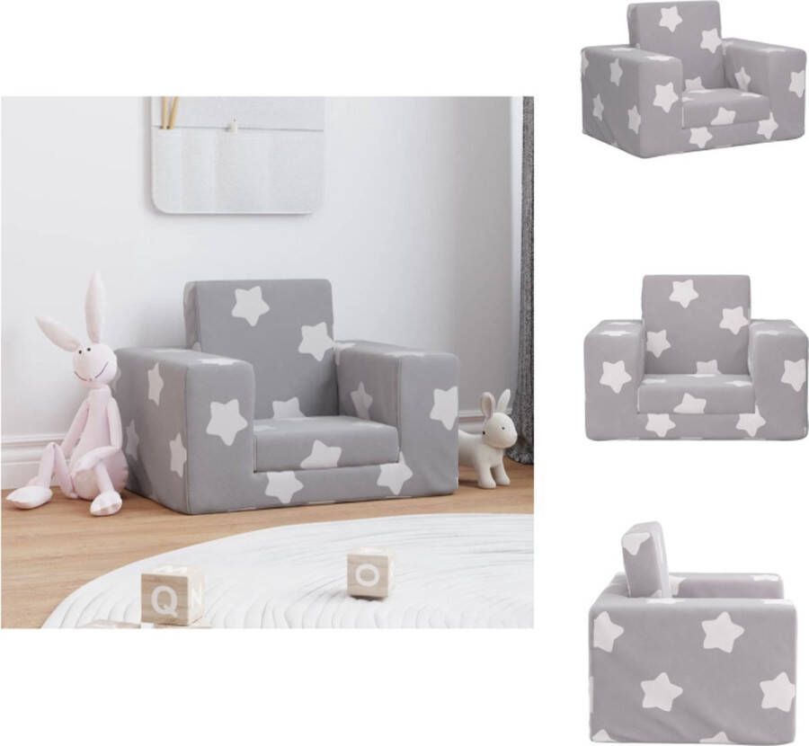 VidaXL Kinderbank Sterren Pluche Grijs 53 x 96 x 25.5 cm Schuimvulling Bank