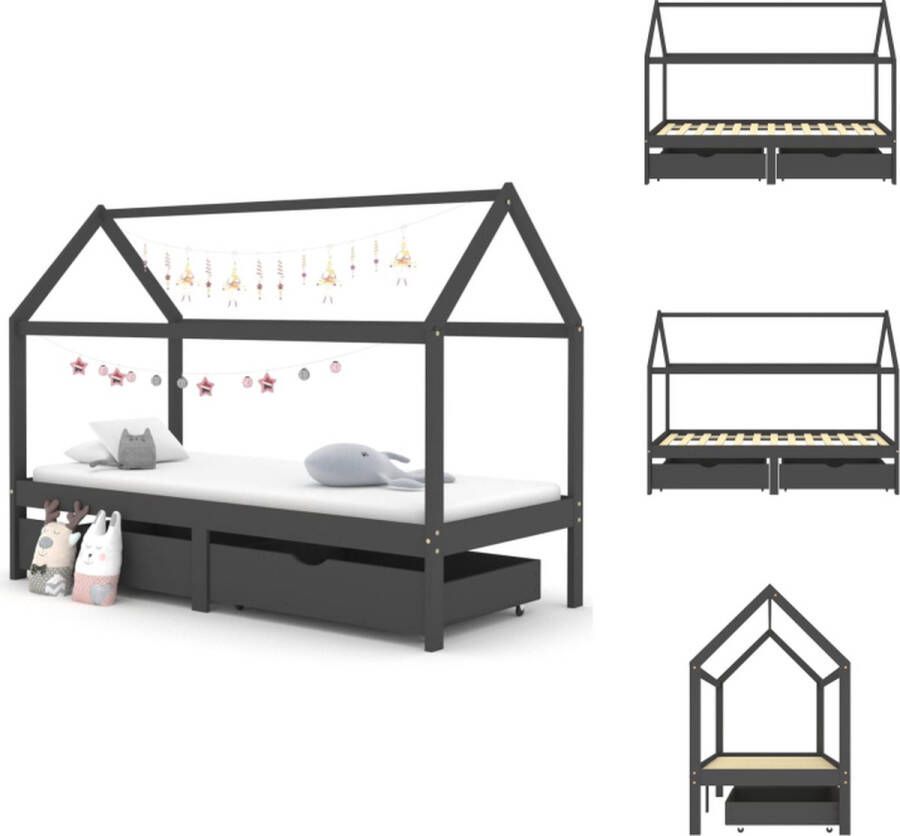 vidaXL Kinderbed Grenenhout Boomhut Stijl Lades 206x97x140 cm Donkergrijs Bed