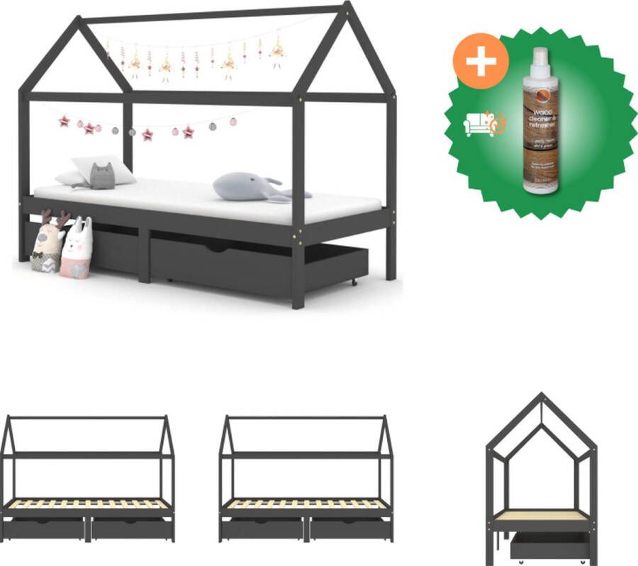 VidaXL Kinderbed Grenenhout Boomhut Stijl Lades 206x97x140 cm Donkergrijs Bed Inclusief Houtreiniger en verfrisser
