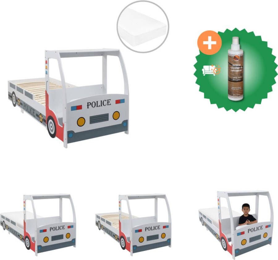 VidaXL Kinderbed Politieauto 260.5 x 97 x 117cm Inclusief Traagschuim Matras Meerkleurig Vanaf 4 jaar Bed Inclusief Houtreiniger en verfrisser