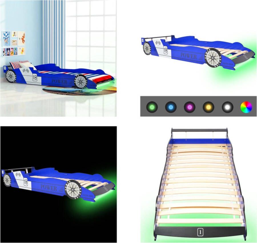 VidaXL Kinderbed raceauto met LED-verlichting blauw 90x200 cm Kinderbed Kinderbedden Bed Bedden