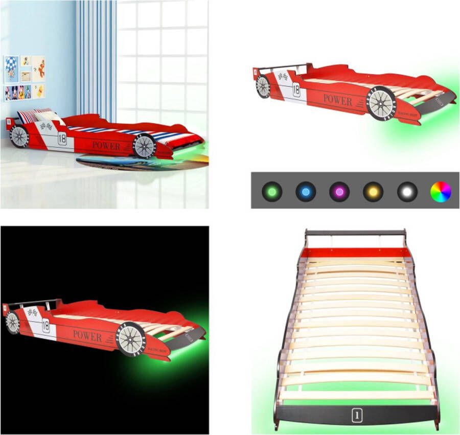 VidaXL Kinderbed raceauto met LED-verlichting rood 90x200 cm Kinderbed Kinderbedden Bed Bedden