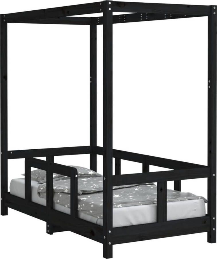 VidaXL Kinderbedframe 70x140 cm Grenenhout Zwart Kinderbed Massief Hout Bed Grenenhout Bed Hemelbed Zwarte Kinderkamer Kindermeubels - Foto 2