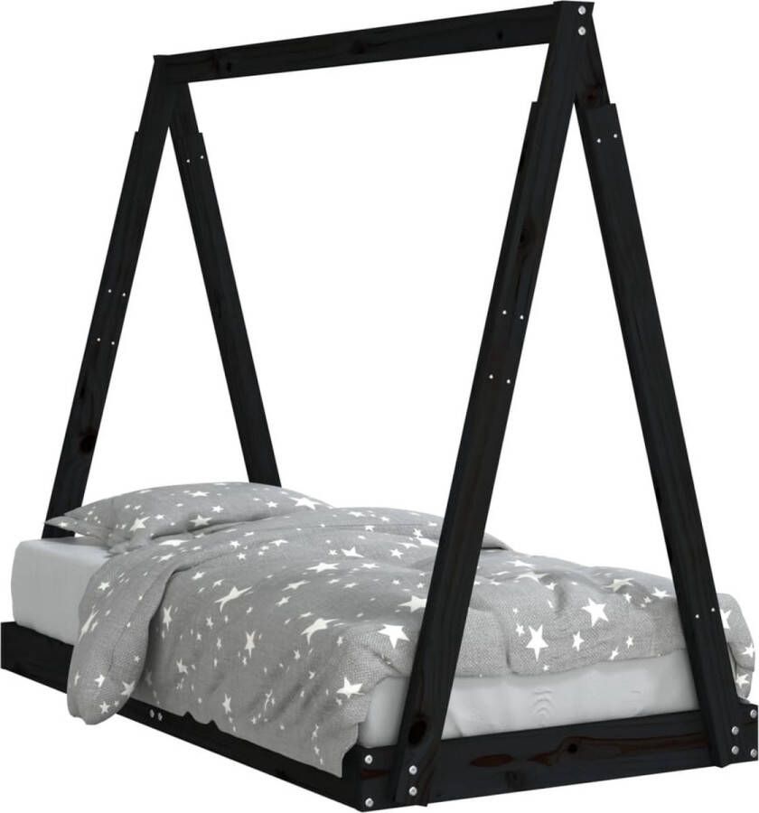 VidaXL Kinderbedframe 70x140 cm Grenenhout Zwart Kinderbed Tipibed Houten Bed Kids Bed Baby Bed Grenenhout Bed Zwart Bed Kindermeubels - Foto 2