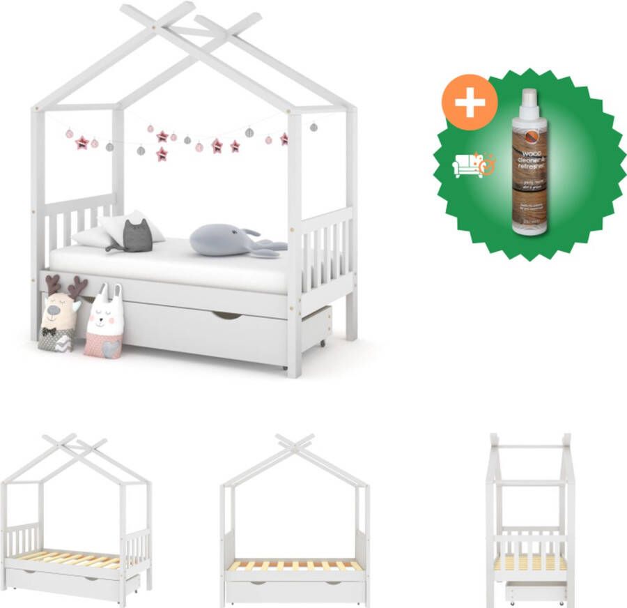 VidaXL kinderbedframe boomhut-stijl 146 x 77 x 190 cm massief grenenhout wit Bed Inclusief Houtreiniger en verfrisser