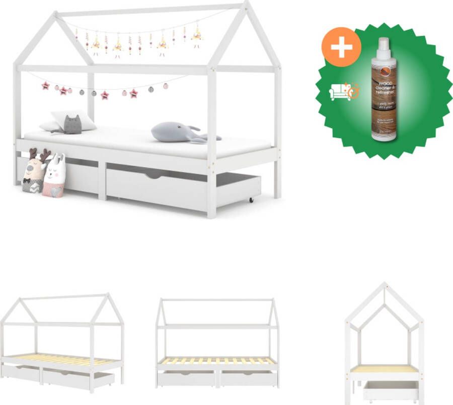 VidaXL Kinderbedframe Boomhut-stijl Hout Met lades Wit 206 x 97 x 140 cm Bed Inclusief Houtreiniger en verfrisser