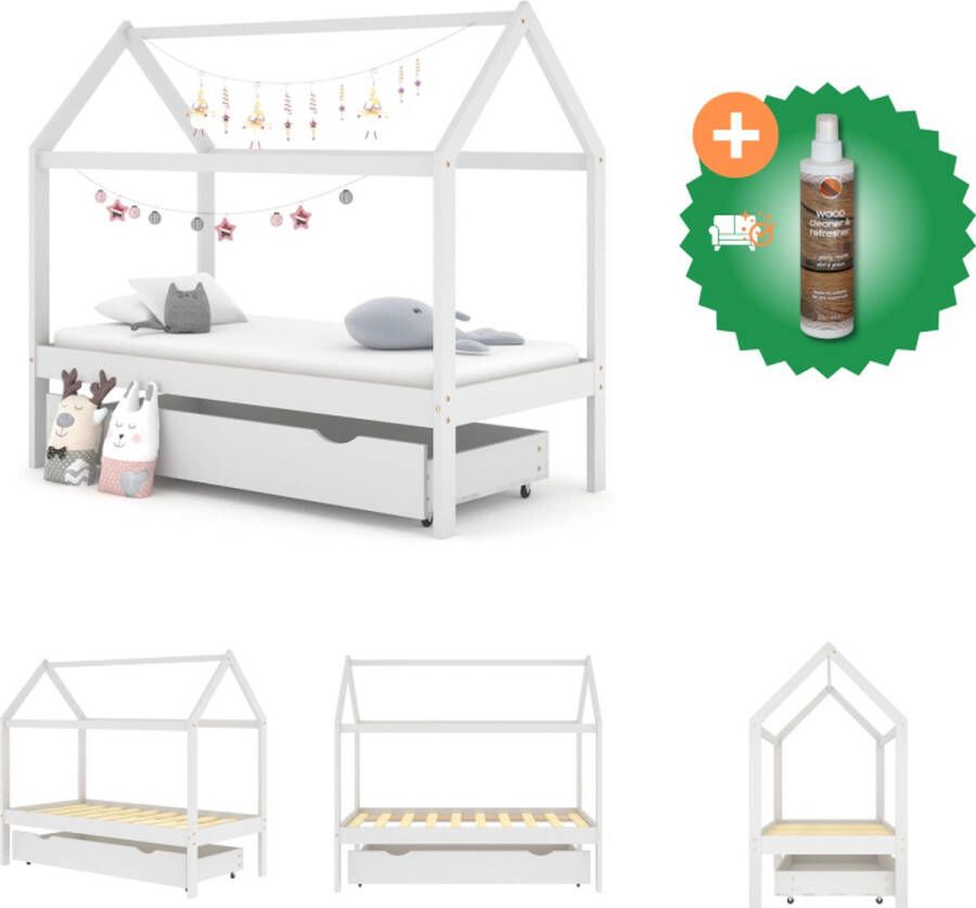 VidaXL Kinderbedframe Boomhut-stijl Massief grenenhout 80x160 cm (wit) Bed Inclusief Houtreiniger en verfrisser