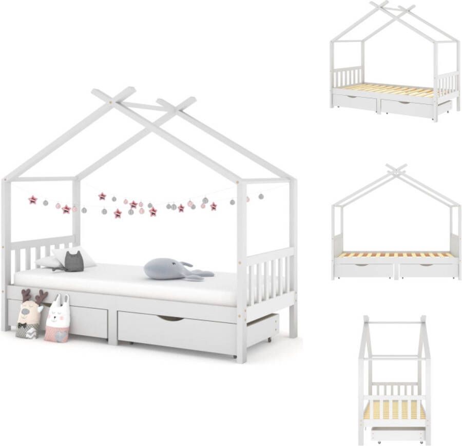 VidaXL Kinderbedframe Kinderbedframes Bed Bedden Kinderbedframe met lades massief grenenhout 90x200 cm wit - Foto 2