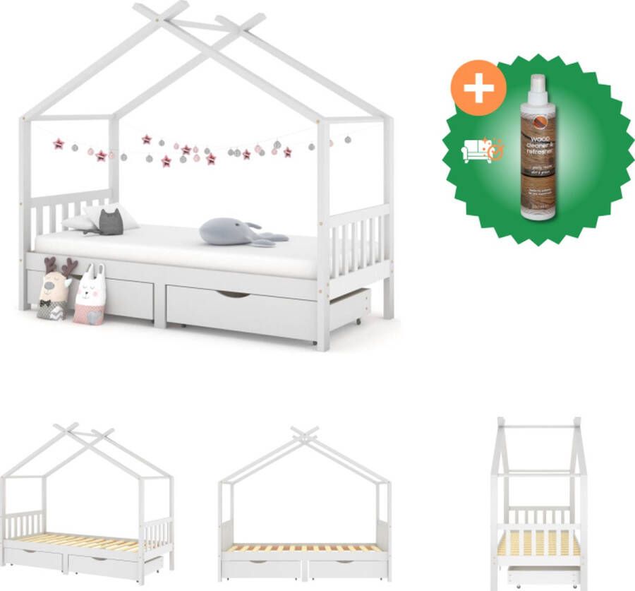 VidaXL Kinderbedframe Boomhut Stijl Wit 206x97x190 cm Massief grenenhout Bed Inclusief Houtreiniger en verfrisser