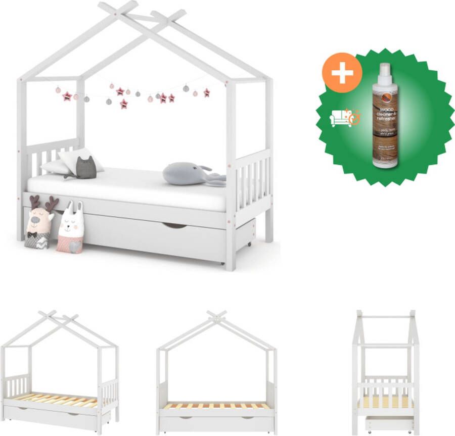 VidaXL Kinderbedframe Boomhutstijl Massief Grenenhout 166x87x190 cm Met lade Wit Bed Inclusief Houtreiniger en verfrisser