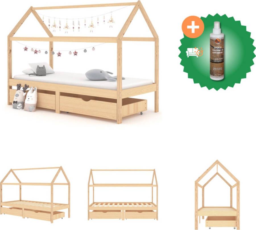 VidaXL Kinderbedframe Boomhutstijl met Lades 206x97x140 cm Massief Grenenhout Bed Inclusief Houtreiniger en verfrisser