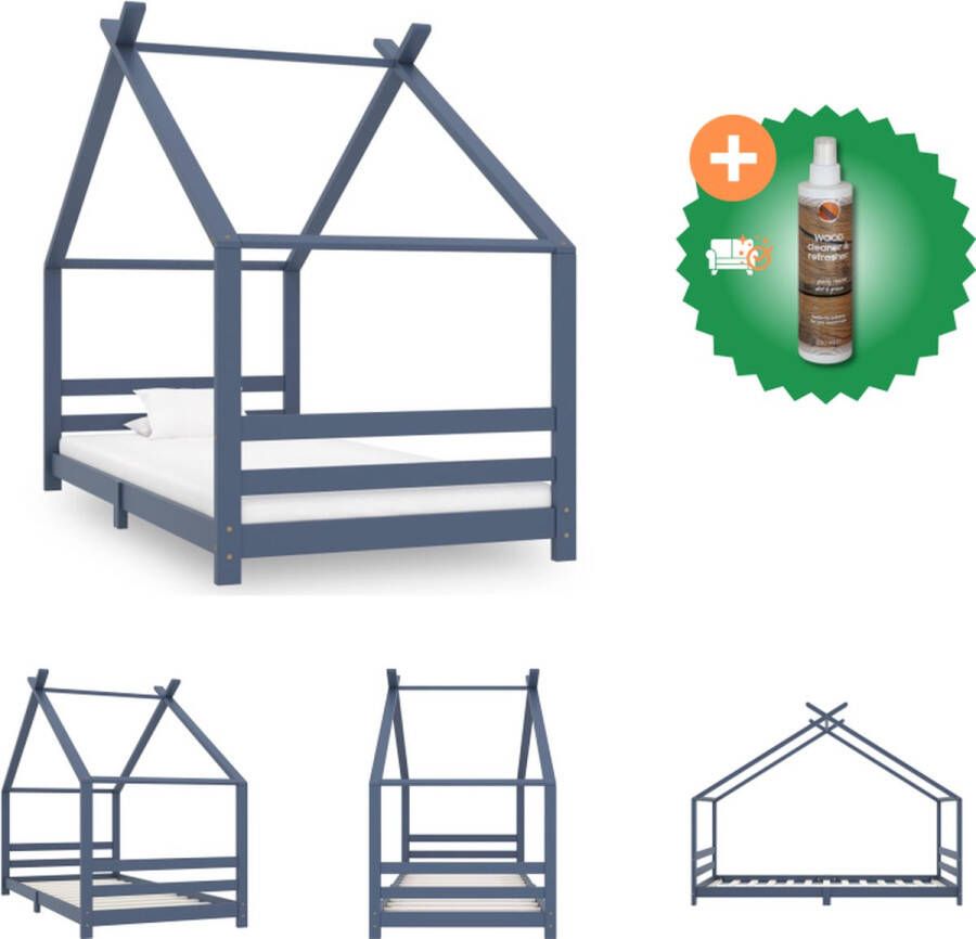 VidaXL Bedframe Boomhut-stijl 206 x 98 x 155 cm Grijs Geschikt voor matras 90x200 cm Massief grenenhouten frame Bed Inclusief Houtreiniger en verfrisser