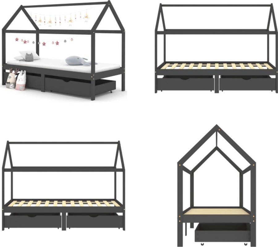 VidaXL Kinderbedframe met lades grenenhout donkergrijs 90x200 cm Kinderbedframe Kinderbedframes Bed Bedden