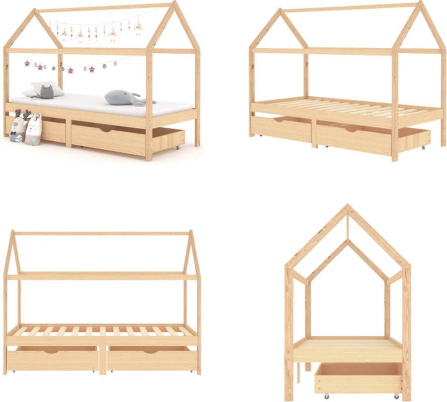 VidaXL Kinderbedframe met lades massief grenenhout 90x200 cm Kinderbedframe Kinderbedframes Bed Bedden
