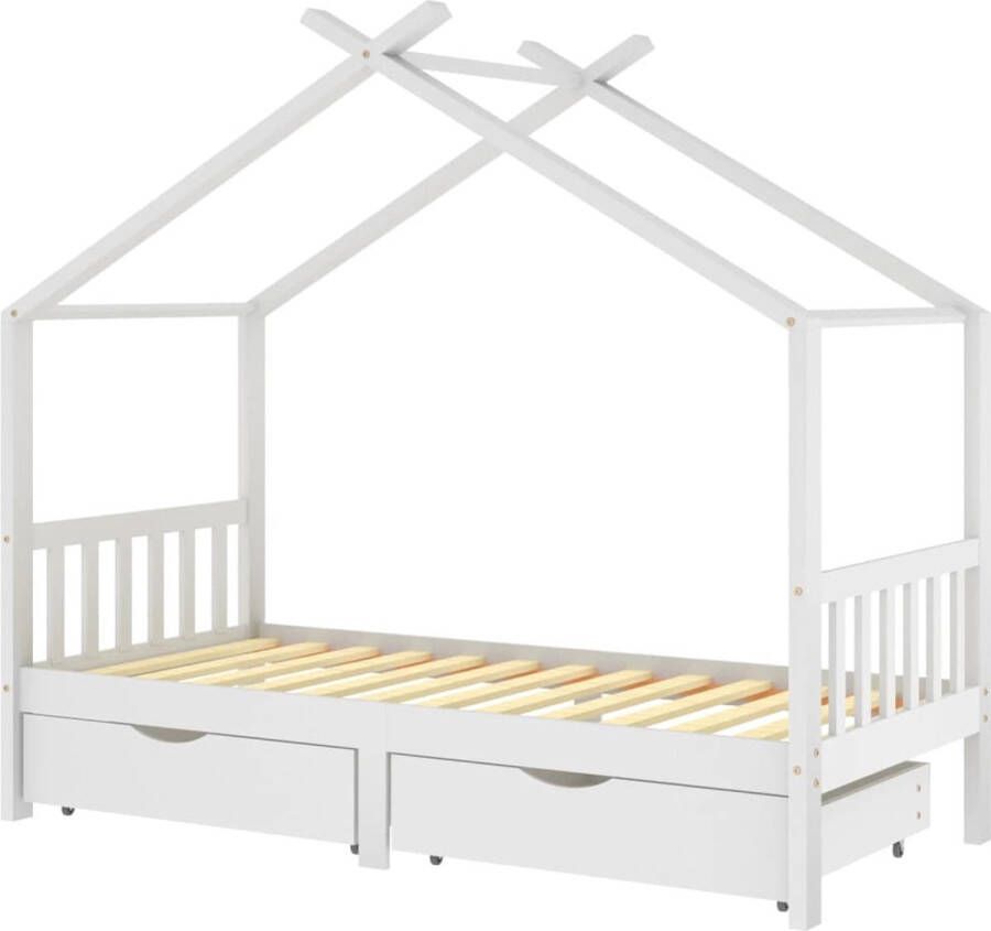 Vida XL Kinderbedframe met lades massief grenenhout 90x200 cm wit SKU: V322150