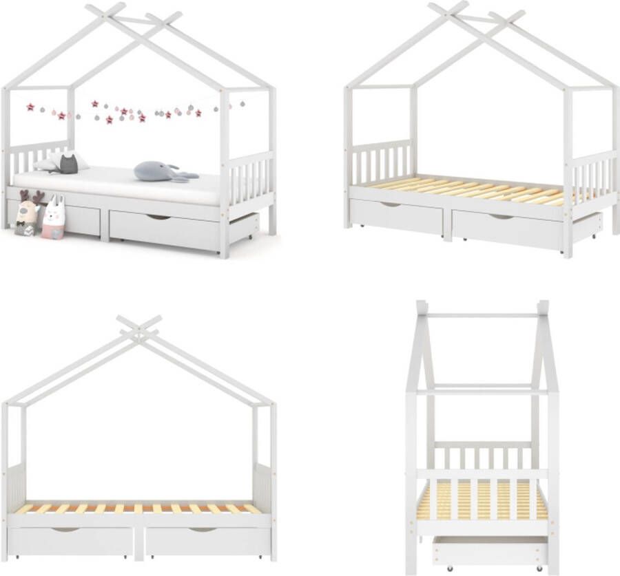 VidaXL Kinderbedframe met lades massief grenenhout 90x200 cm wit Kinderbedframe Kinderbedframes Bed Bedden - Foto 2