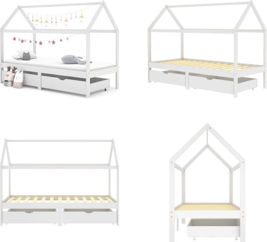 VidaXL Kinderbedframe met lades massief grenenhout 90x200 cm wit Kinderbedframe Kinderbedframes Bed Bedden