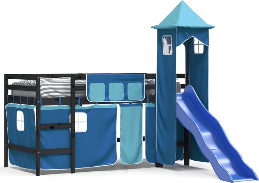 Vida XL Kinderhoogslaper met toren 80x200 cm massief grenenhout blauw SKU: V3207070 - Foto 2