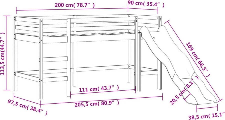 Vida XL Kinderhoogslaper met toren 90x200 cm massief grenenhout blauw SKU: V3207076 - Foto 3