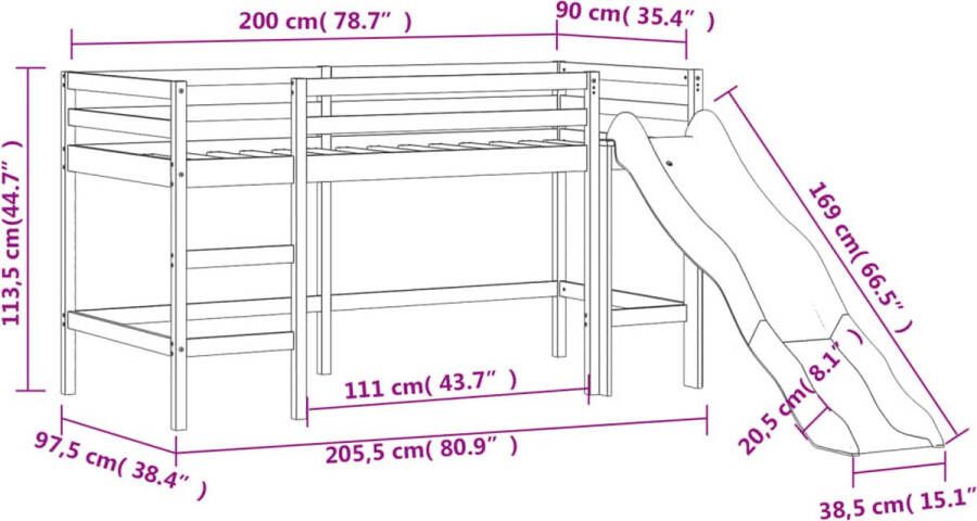 Vida XL Kinderhoogslaper met toren 90x200 cm massief grenenhout roze SKU: V3207080 - Foto 3