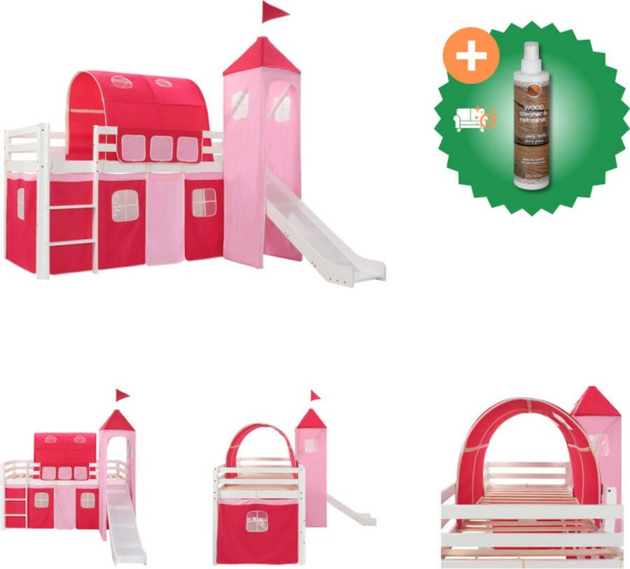 VidaXL Kinderhoogslaper Prinsessenthema 208 x 230 x 185 cm Massief grenenhout Inclusief lattenbodem Bed Inclusief Houtreiniger en verfrisser
