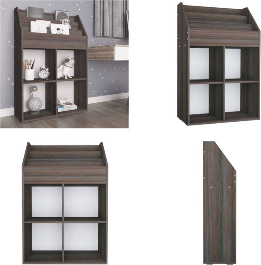 VidaXL Kindertijdschriftenrek 71x30x114 cm spaanplaat grijs en eiken Tijdschriftenrek Tijdschriftenrekken Tijdschriftenrek Voor Kinderen Kindertijdschriftrek