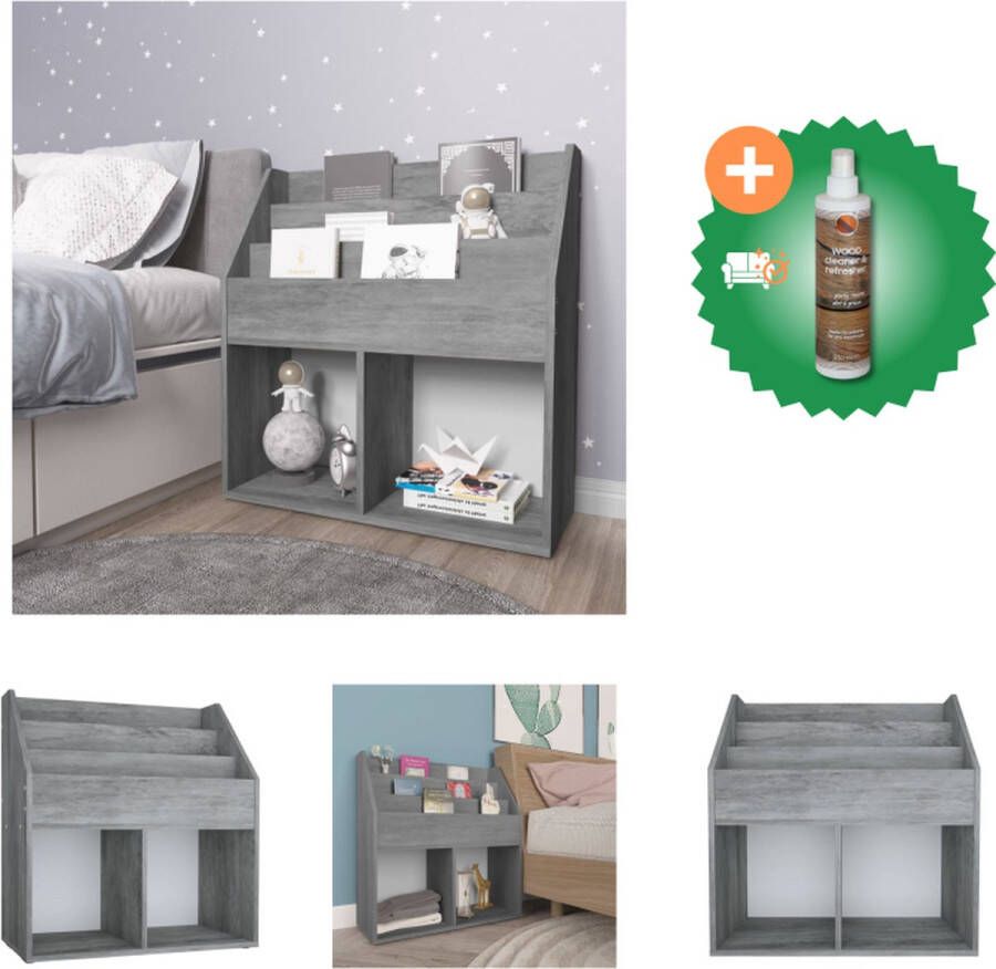 VidaXL Kindertijdschriftenrek 71x30x78-5 cm spaanplaat betongrijs Tijdschriftenrek Inclusief Houtreiniger en verfrisser