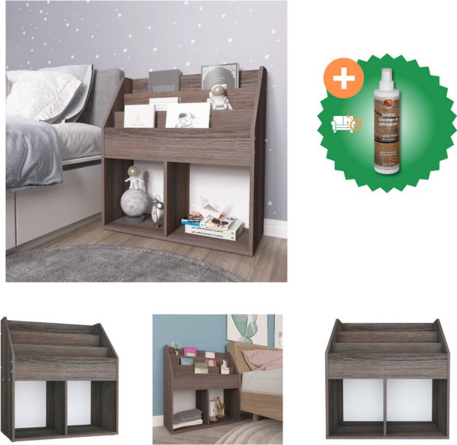 VidaXL Kindertijdschriftenrek 71x30x78-5 cm spaanplaat grijs en eiken Tijdschriftenrek Inclusief Houtreiniger en verfrisser - Foto 2