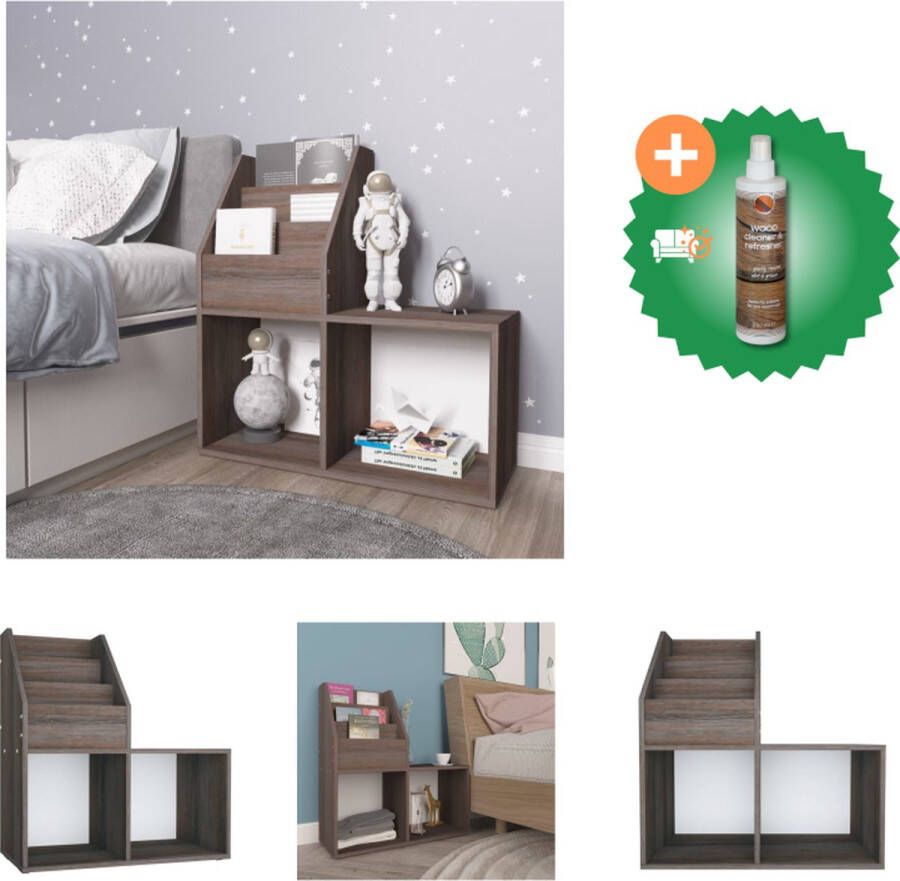 VidaXL Kindertijdschriftenrek 71x30x78-5 cm spaanplaat grijs en eiken Tijdschriftenrek Inclusief Houtreiniger en verfrisser