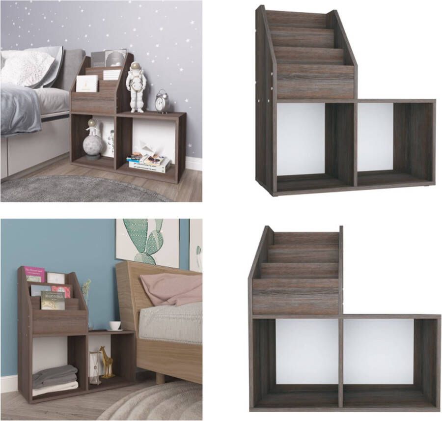 VidaXL Kindertijdschriftenrek 71x30x78-5 cm spaanplaat grijs en eiken Tijdschriftenrek Tijdschriftenrekken Tijdschriftenrek Voor Kinderen Kindertijdschriftrek