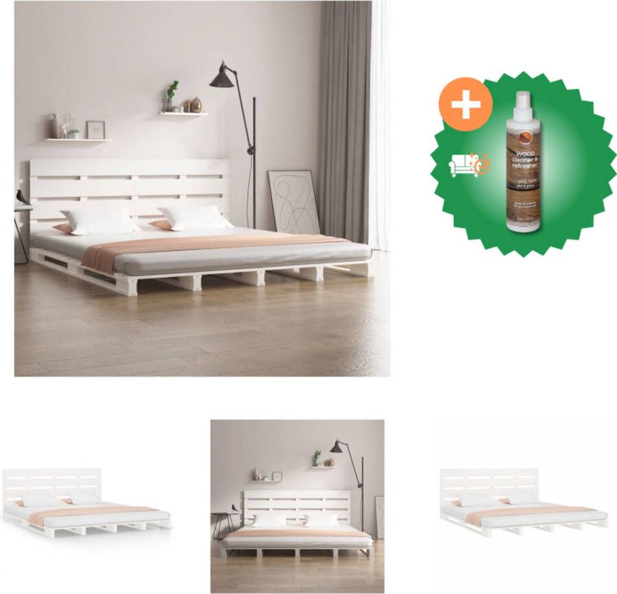 VidaXL Bedframe massief grenenhout wit 135x190 cm 4FT6 Double Bed Inclusief Houtreiniger en verfrisser