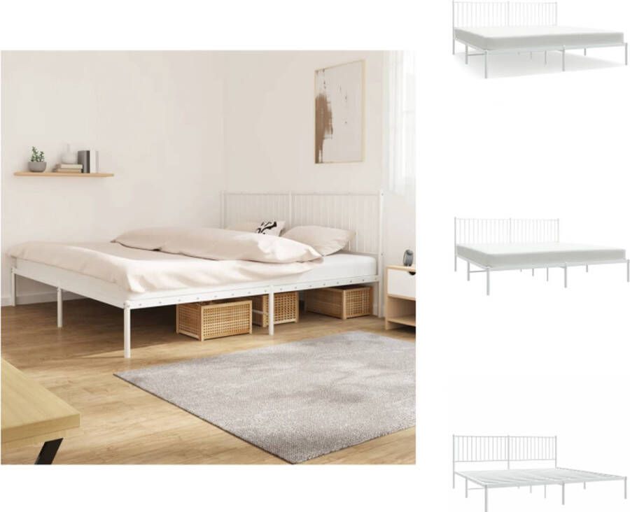 VidaXL Bedframe Bedframes Tweepersoonsbed Bed Bedframe met hoofdbord metaal wit 200x200 cm - Foto 2