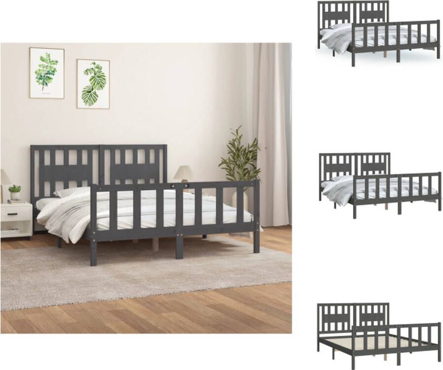 VidaXL Bedframe Bedframes Bed Bedombouw Bedframe en hoofdbord grenenhout grijs 150x200 cm 5FT King Size - Foto 2