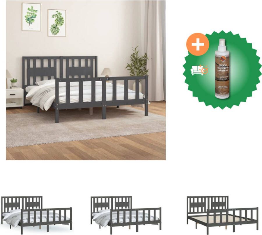 VidaXL Bedframe en hoofdbord grenenhout grijs 150x200 cm 5FT King Size Bed Inclusief Houtreiniger en verfrisser
