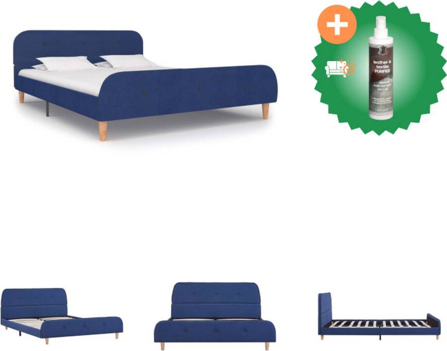 VidaXL Bedframe Blauw 203x143x35 cm Duurzaam materiaal Ondersteunende poten Multiplex lattenbodem Bed Inclusief Reiniger - Foto 2