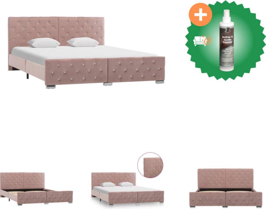VidaXL Klassiek Bedframe Fluwelen Bekleding Geschikt voor Matras van 160 x 200 cm Roze Bed Inclusief Reiniger