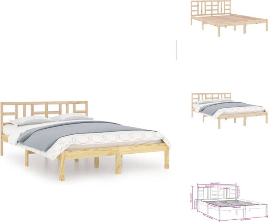 vidaXL Klassiek Bedframe Grenenhout 205.5x165.5x31 cm Multiplex Lattenbodem Bed