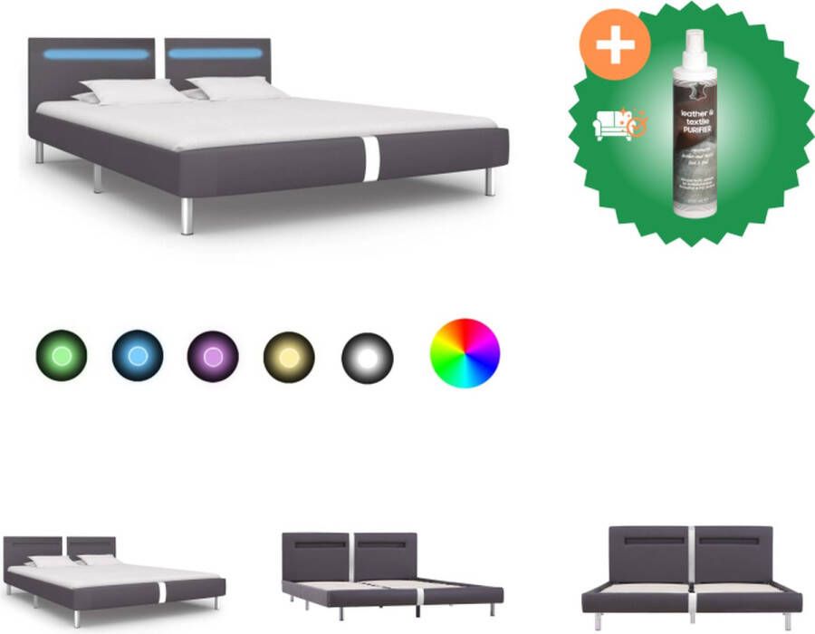 VidaXL Klassiek Bedframe Grijs 211 x 185 x 70 cm LED-strip Bed Inclusief Reiniger
