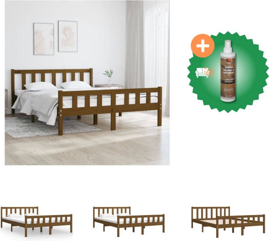 VidaXL Houten Bedframe Modern Bedroom Bedframe Afmeting- 195.5 x 145.5 x 69.5 cm Ken- Hoogwaardig massief grenenhout Kleur- Honingbruin Bed Inclusief Houtreiniger en verfrisser